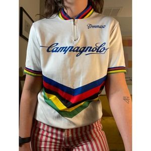 Vintage 80s Tommaso Campagnolo Cycling Jersey Size 5 With Multi Color Chevron